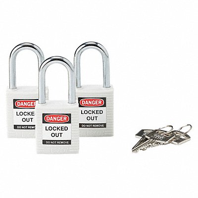 BRADY 118949 H1698 Lockout Padlock KA White 1-3/4 H PK3