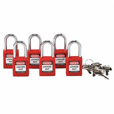 BRADY 105890 H1699 Lockout Padlock KA Red 1-3/4 H PK6