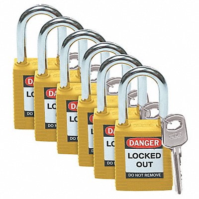 BRADY 105892 H1699 Lockout Padlock KA Yellow 1-3/4 H PK6