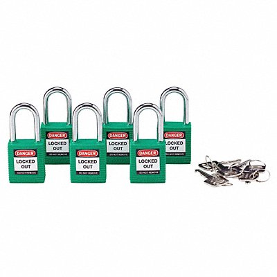 BRADY 105893 H1699 Lockout Padlock KA Green 1-3/4 H PK6