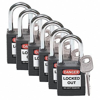 BRADY 123271 H1699 Lockout Padlock KA Black 1-3/4 H PK6