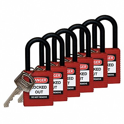 BRADY 123351 H1705 Lockout Padlock KD Red 1-3/4 H PK6