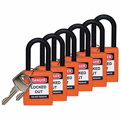 BRADY 123355 H1705 Lockout Padlock KD Orange 1-3/4 H PK6