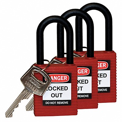 BRADY 123333 H1706 Lockout Padlock KA Red 1-3/4 H PK3
