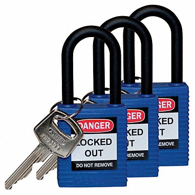 BRADY 123334 H1706 Lockout Padlock KA Blue 1-3/4 H PK3