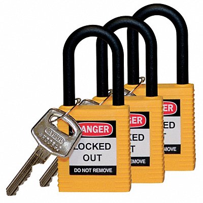 BRADY 123336 H1706 Lockout Padlock KA Yellow 1-3/4 H PK3