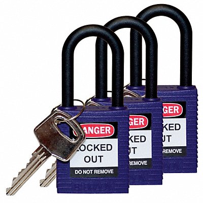 BRADY 123340 H1706 Lockout Padlock KA Purple 1-3/4 H PK3