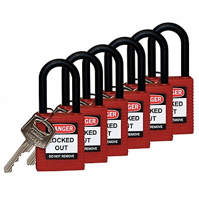 BRADY 123342 H1707 Lockout Padlock KA Red 1-3/4 H PK6