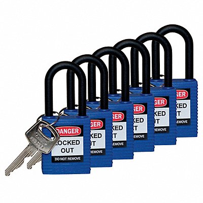 BRADY 123343 H1707 Lockout Padlock KA Blue 1-3/4 H PK6