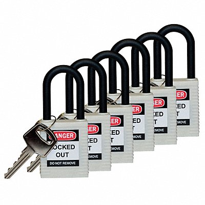 BRADY 123350 H1707 Lockout Padlock KA White 1-3/4 H PK6