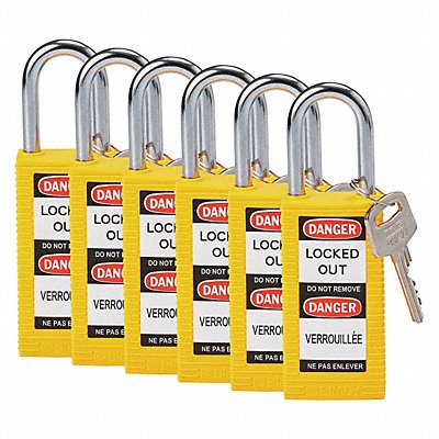 BRADY 123426 Lockout Padlock KA Yellow 3 H PK6