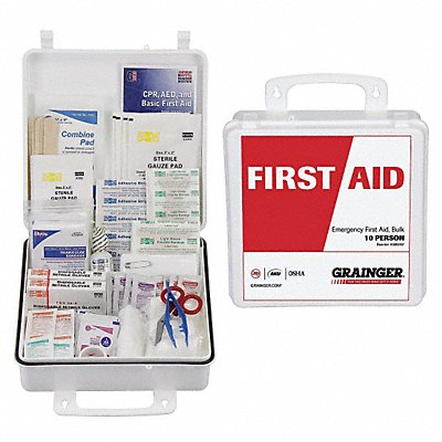GRAINGER 54551 First Aid Kit w/House 133pcs 3x10 WHT