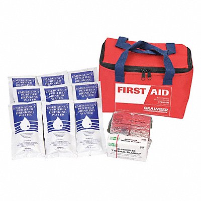 GRAINGER 54595 Personal Survival Kit 16 Piece Red