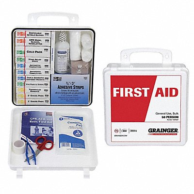 GRAINGER 54512 First Aid Kit w/House 184pcs 3x10 WHT
