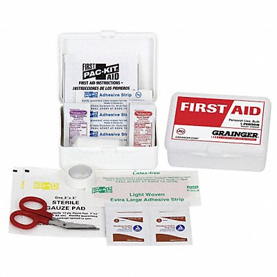 GRAINGER 54583 First Aid Kit w/House 31pcs 1.75x5 WHT