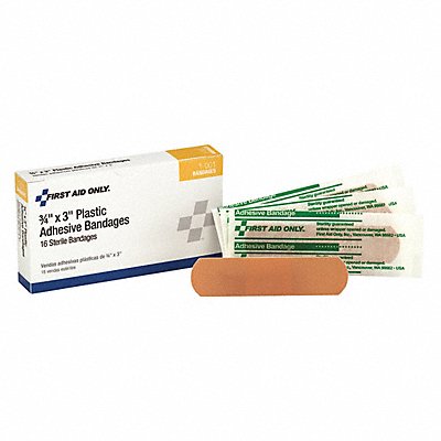 FIRST AID ONLY 1001 Strip Bandages 3 x3/4 Plastic PK16