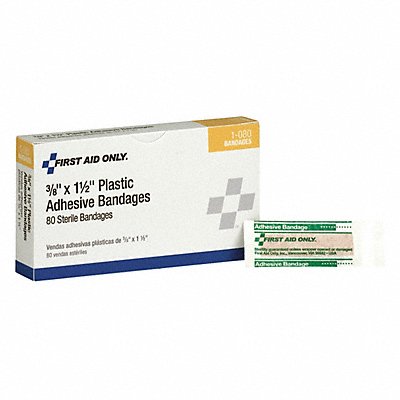 FIRST AID ONLY 1080 Strip Bandages 1.5 x3/8 Plastic PK80