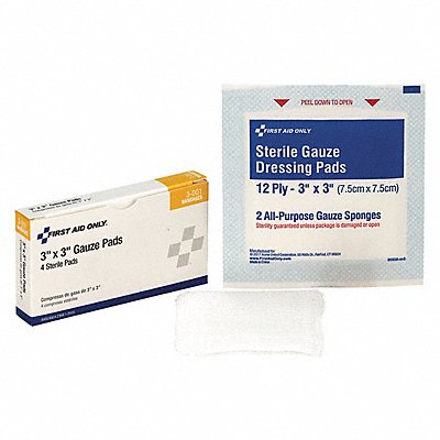 FIRST AID ONLY 3001 Gauze Pad White 3 L 3 W PK4