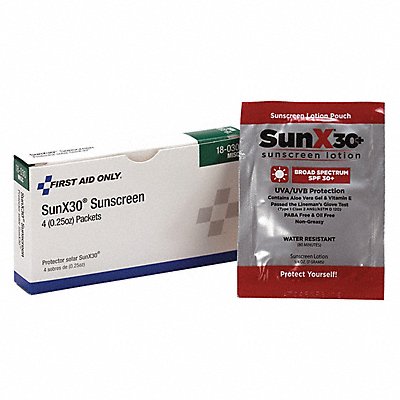 FIRST AID ONLY 18030 Sunscreen 0.25 oz Packet 30 SPF PK4