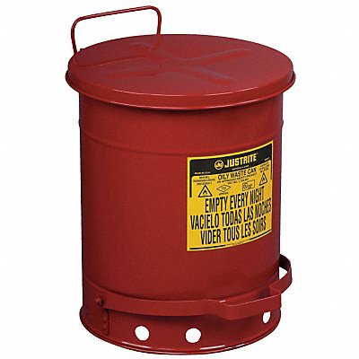 JUSTRITE 9300 F8424 Oily Waste Can 10 gal Steel Red