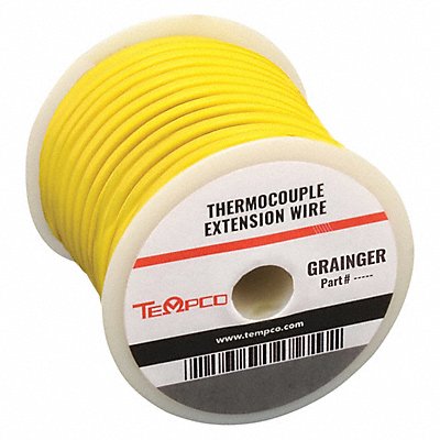 TEMPCO TCWR1008 Thermocouple Ext Wire KX 20AWG Yel 250ft