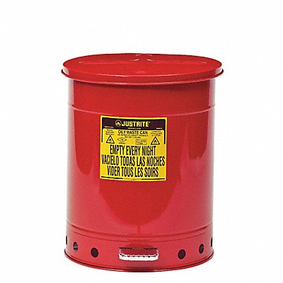 JUSTRITE 9500 F8423 Oily Waste Can 14 gal Steel Red