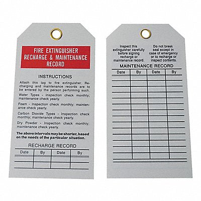 GRAINGER 3AZ37 Fire Extinguisher Tag PET 3 x5.75 PK25