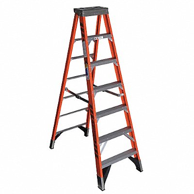 WERNER 7407 Stepladder Fiberglass 7 ft H 375 lb Cap