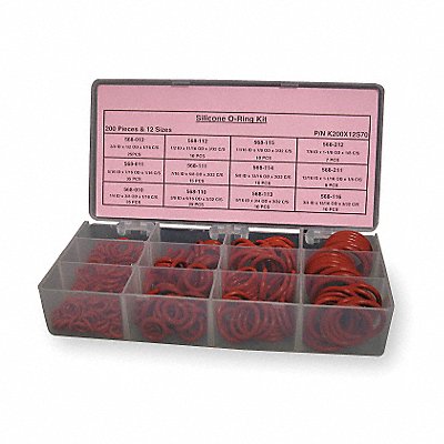GRAINGER 3CVZ7 O-Ring Asst Silicone 200 Pcs 12Szs