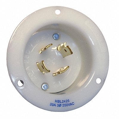 HUBBELL HBL2425 Flg LckInl 20 A White L15-20P Steel