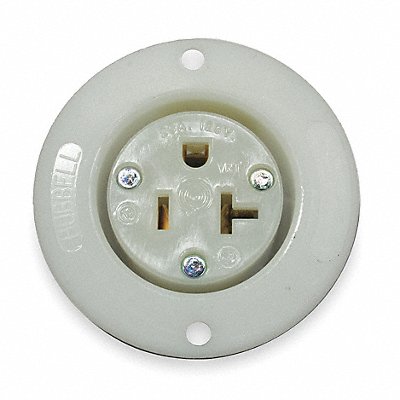 HUBBELL HBL5379C Flanged Recept White 20 A 2P3W Back 1PK