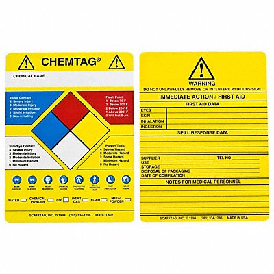 BRADY CHEMCTI502 Chemtag Insert 5 3/4in H PK100