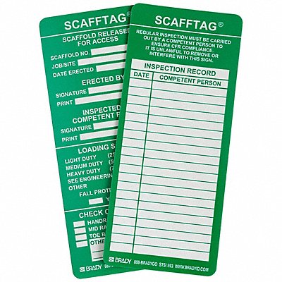 BRADY SCAFSTSI593 Tag 7 5/8 in H 3 1/8 in W Plastic PK100
