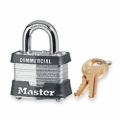 MASTER LOCK 3KA Keyed Padlock 5/8 in Rectangle Silver
