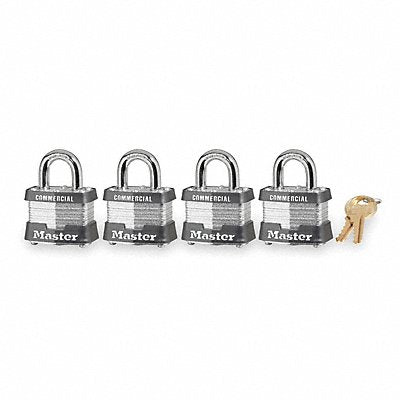 MASTER LOCK 3QCOM Keyed Padlock 5/8 in Rectangle Slvr PK4