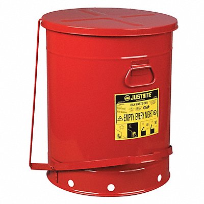JUSTRITE 9708 E6822 Oily Waste Can 21 gal Steel Red