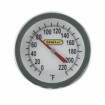 GENERAL PT2020G220 Bimetal Thermometer 2 In Dial 0 to 220F