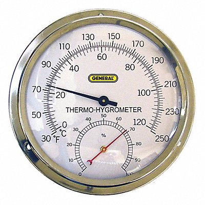 GENERAL 3LYU4 Indoor Analog Hygrometer 30 to 250 F