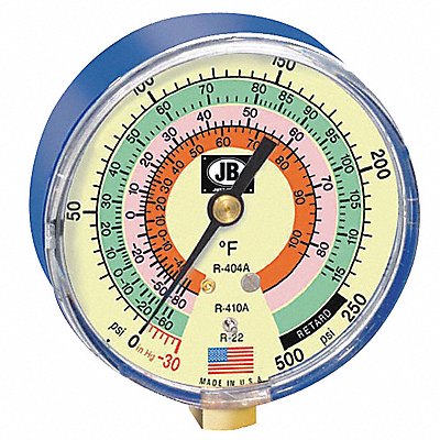 JB INDUSTRIES M2820 Gauge 3-1/8 In Dia Low Side Blue 500 psi