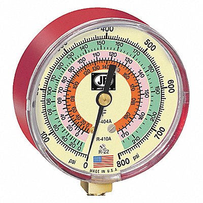 JB INDUSTRIES M2825 Gauge 3-1/8 In Dia High Side Red 800 psi