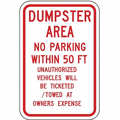 LYLE DL01912HA Dumpster No Parking Sign 18 x 12
