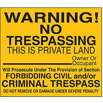 LYLE NT03512HA Rflctv No Trespassing Warn Sign 12x12in