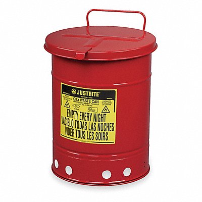 JUSTRITE 9510 Oily Waste Can 14 gal Steel Red