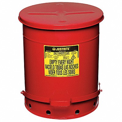 JUSTRITE 9508 E6821 Oily Waste Can 14 gal Steel Red