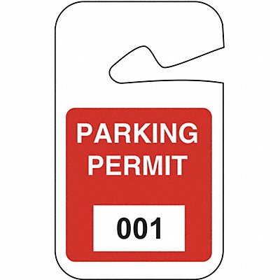 BRADY 95202 Parking Permits Rearview 001-100 Wht/Red