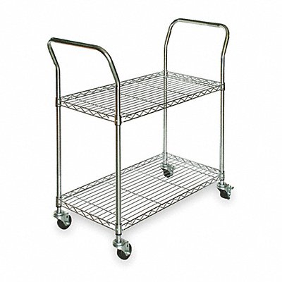 GRAINGER 3TNZ8 Wire Cart 2 Shelf Chrome 41x18x39 In.
