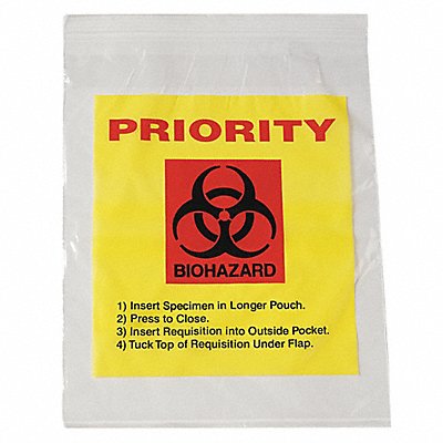 GRAINGER LAB21215YT Transfer Bag 15in L 12 in W CLR PK1000