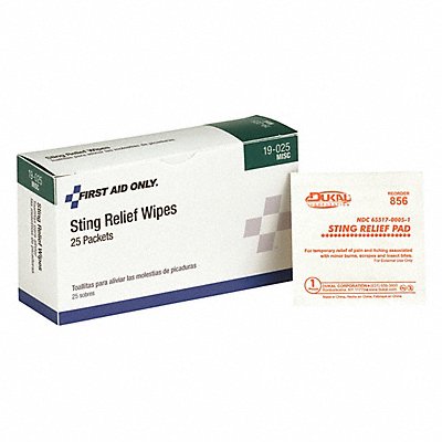 FIRST AID ONLY 19025 Bite/Sting Relief 0.04oz Wipes PK25