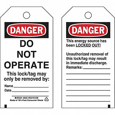 BRADY 65502 Danger Tag 5-1/2 x 3 In Hd Polyest PK25
