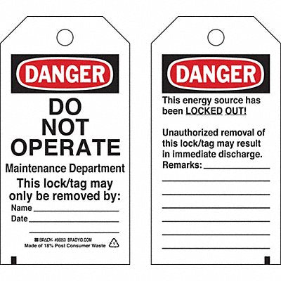 BRADY 65503 Danger Tag 5-1/2 x 3 In Hd Polyest PK25